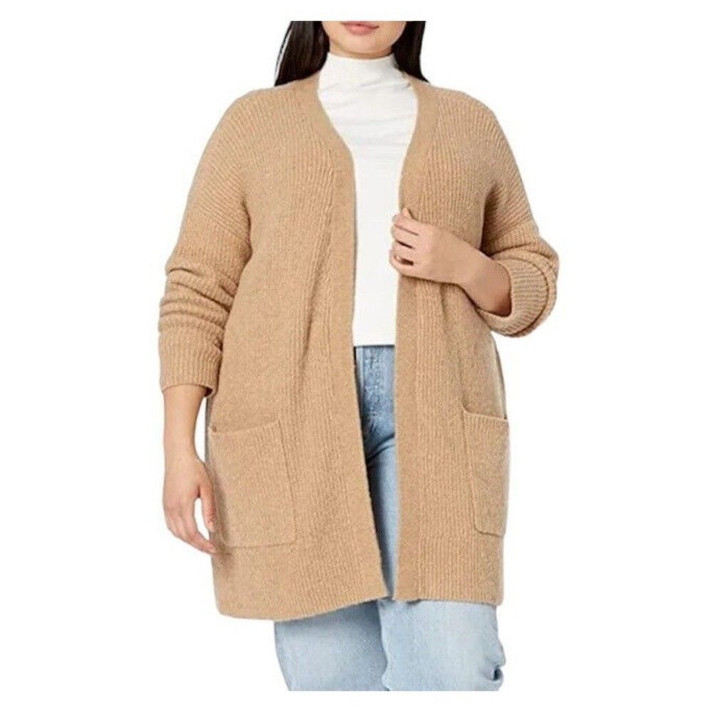 Women Cardigan XS Oversized Boucle Shaker Stitch  Sweater Camel Goodthreads
